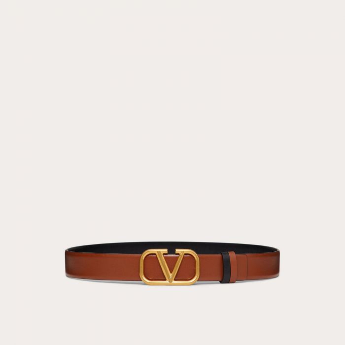 Reversible Vlogo Signature Belt In Glossy Calfskin 30 Mm for Woman in  Saddle Brown/black